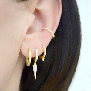 S925 sterling silver gold spike earrings set with micro-paved cubic zirconia accents