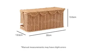 Detailed view of handmade rattan cable organizer box with 30cm length and scalloped lid
