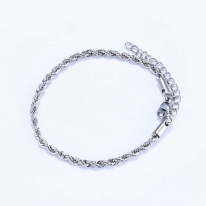 Bracelet chaîne corde en acier inoxydable poli avec fermoir mousqueton et extension