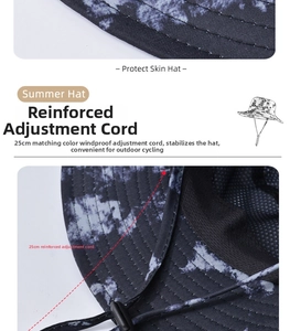 Detail view of the 25cm thick windproof adjustable cord on a summer sun bucket hat