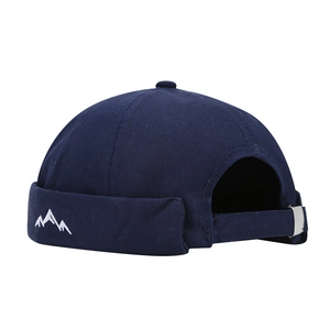 Dark blue miki hat with mountain embroidery and adjustable metal strap for men and women