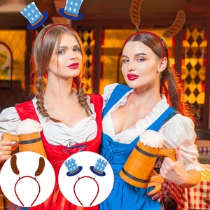 Oktoberfest festive headbands with mini blue hat and sausage decorations for women