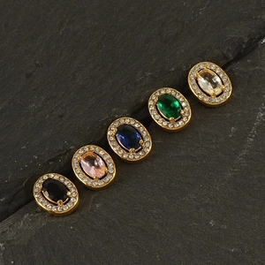 Double-layered stainless steel stud earrings with colorful zircon stones and crystal halo