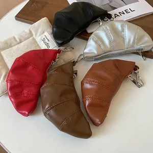 Mini sacs à collier créatifs en forme de croissant en similicuir matelassé, cinq tons