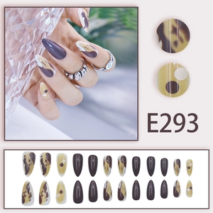 Artistic oil painting amber and blue press-on nails set with almond shape design