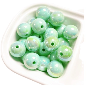 Iridescent light green acrylic beads for DIY jewelry with rainbow shell luster