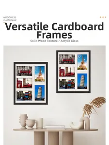 Detail of solid wood photo frame with plexiglass and white mat for five pictures