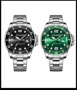 Detail of Comidir dive watches featuring luminous dials and magnifying date windows