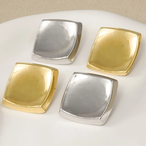 Square 304 stainless steel earrings in gold and silver finish on white plate