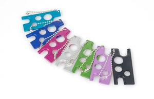 Set of seven colorful metal essential oil bottle openers with ball chain keyrings