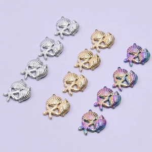 Starfish and conch stainless steel pendants in silver, gold, and rainbow finishes