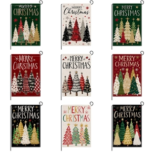 Christmas Garden Flag Merry Christmas Printed Faux Linen Polyester Outdoor Yard Decorative Banner Xmas Tree Patterns