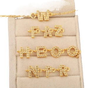 18k gold plated alphabet pendants with CZ stones for DIY jewelry making