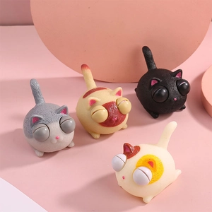 Popping Eyes Cat Squeeze Toy Cute Cartoon Kitten Sensory Stress Relief Anti-Anxiety Fidget Toy For Kids Adults Vinyl