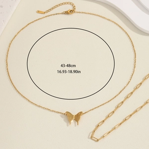 18K gold plated stainless steel butterfly necklace with letter A, length 43-48cm