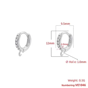 Detail view of silver earring hoop with zircon stones and 1.0mm hanging loop for DIY jewelry