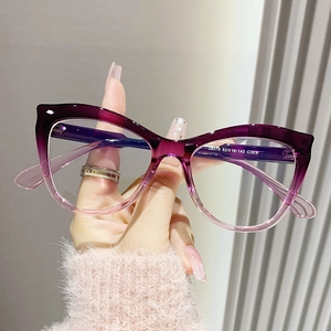 Cat eye blue light glasses with gradient purple to transparent frames for women