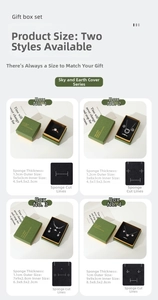 Detailed size chart for vintage green lid and base jewelry gift boxes with foam inserts