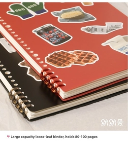 Detail of red and black PP binder notebooks with large capacity 80-100 sheet rings