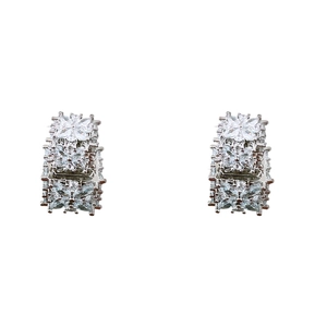 Boucles d'oreilles fleurs en zircone carrée argentée avec cristaux sur fond blanc épuré