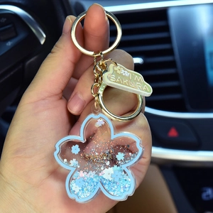 Sakura Flower Quicksand Keychain Acrylic Liquid Glitter Keyring Bag Pendant Cute Floral Accessory For Women Girls