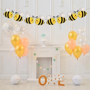 Cute Bee Theme Party Banner Paper Garlands Yellow Black Stripe Decoration For Baby Shower First Birthday Wall Backdrop