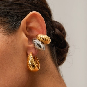 18k gold and silver stainless steel earrings with unique fish scale pattern texture