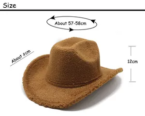 Size chart showing dimensions of the brown teddy fleece western cowboy hat for winter
