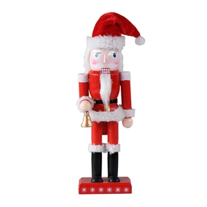 25cm red wooden Santa Claus nutcracker with golden bell for Christmas home decoration