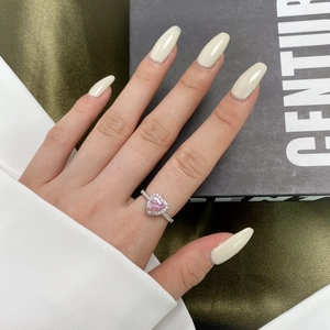 French style S925 silver ring featuring a pink heart zircon with sparkling diamond accents