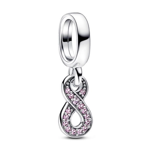 Infinity-Charm-Anhänger mit rosa Pavé-Steinen und poliertem Silberfinish