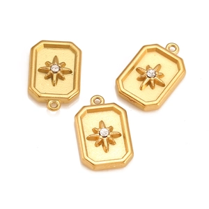 Three 18k gold plated stainless steel rectangle starburst charms with zircon stones