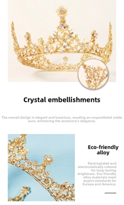 Detailed macro of gold flower crown with white rhinestones and eco-friendly alloy texture