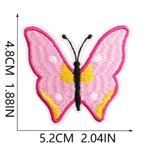Pink and yellow butterfly embroidery patch detail with 5.2cm x 4.8cm size dimensions