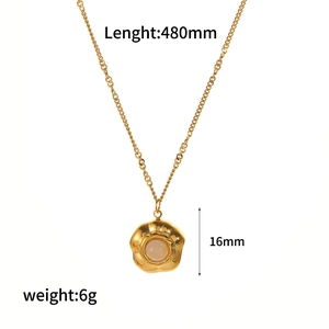 Golden flower pendant necklace with pink stone inlay and adjustable stainless steel chain