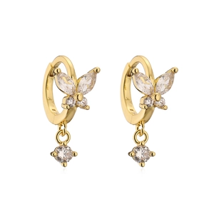 Detailed close-up of butterfly earrings featuring colorful cubic zirconia and tassels