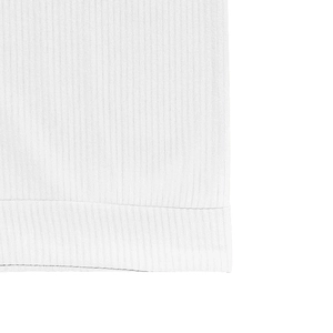 Close-up of white ribbed knit fabric showing vertical textured weave on the mens sweatshirt