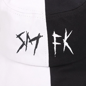 Stylish black and white contrast cotton bucket hat with SMFK graffiti embroidery detail