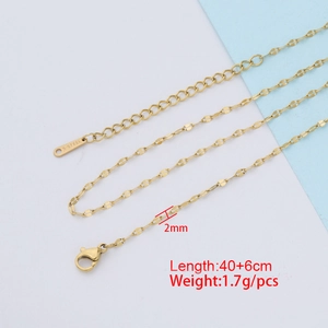 Golden 2mm stainless steel lip chain necklace with lobster clasp and 40+6cm length