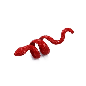 Macro detail of red snake ring with intricate scale texture and matte spiral design