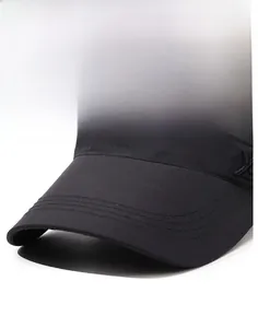Detail of black quick-dry sun hat showing precision stitching on the brim and side embroidery