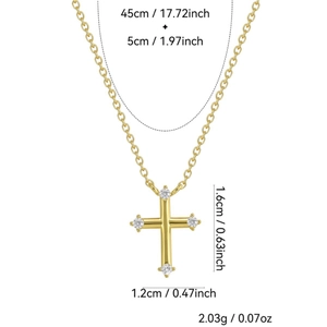 Elegant 18k gold plated S925 silver cross necklace with zircons and 45cm link chain