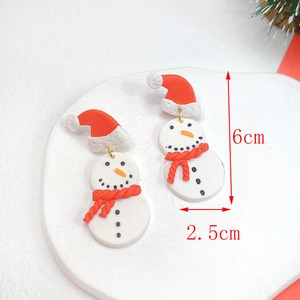 Detailed view of handmade Christmas snowman earrings with 6cm height measurement