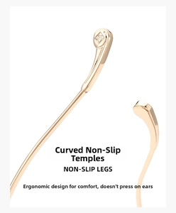 Detail of ergonomic non-slip golden metal arms on vintage square sunglasses