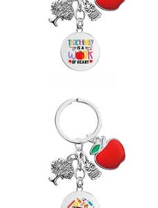 Detailed view of teacher appreciation keychains with apple and owl charms