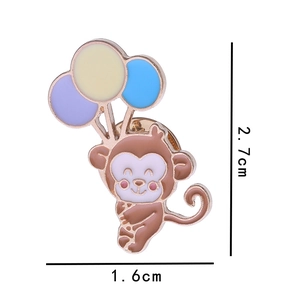 Cartoon brown monkey alloy brooch pin with colorful balloons and size 1.6cm x 2.7cm