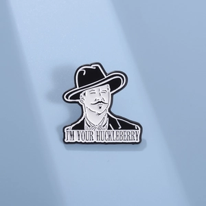 Retro Movie Character Doc Holliday Enamel Pin Im Your Huckleberry Cowboy Mustache Brooch Alloy Black White Lapel Badge