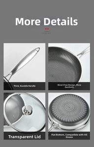 Detail view of 316L stainless steel frying pan showing honeycomb texture and handle