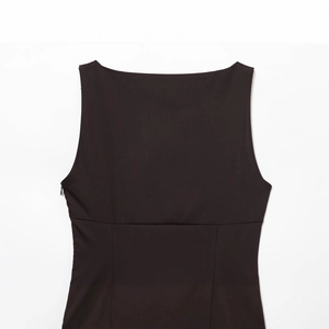 Black sleeveless mini dress featuring a square neckline and invisible side zipper detail