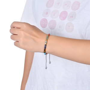 Bohemian 4mm colorful natural stone beaded bracelet with adjustable black cord on wrist